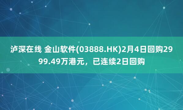 泸深在线 金山软件(03888.HK)2月4日回购2999.49万港元，已连续2日回购